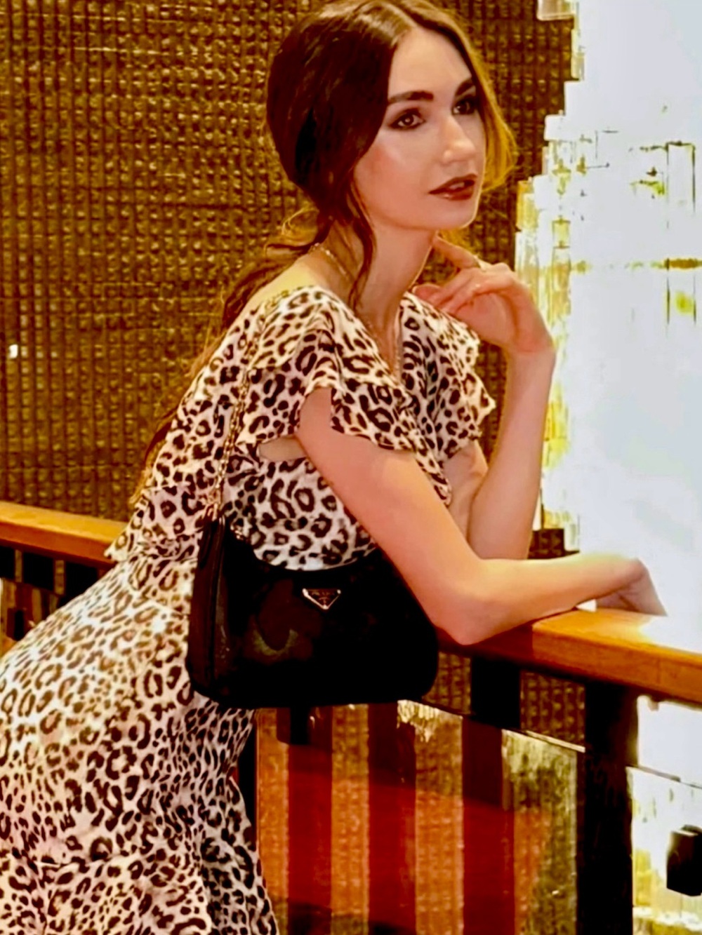 Wayf Animal Print Leopard Ruffle Tiered Maxi Dress NWT